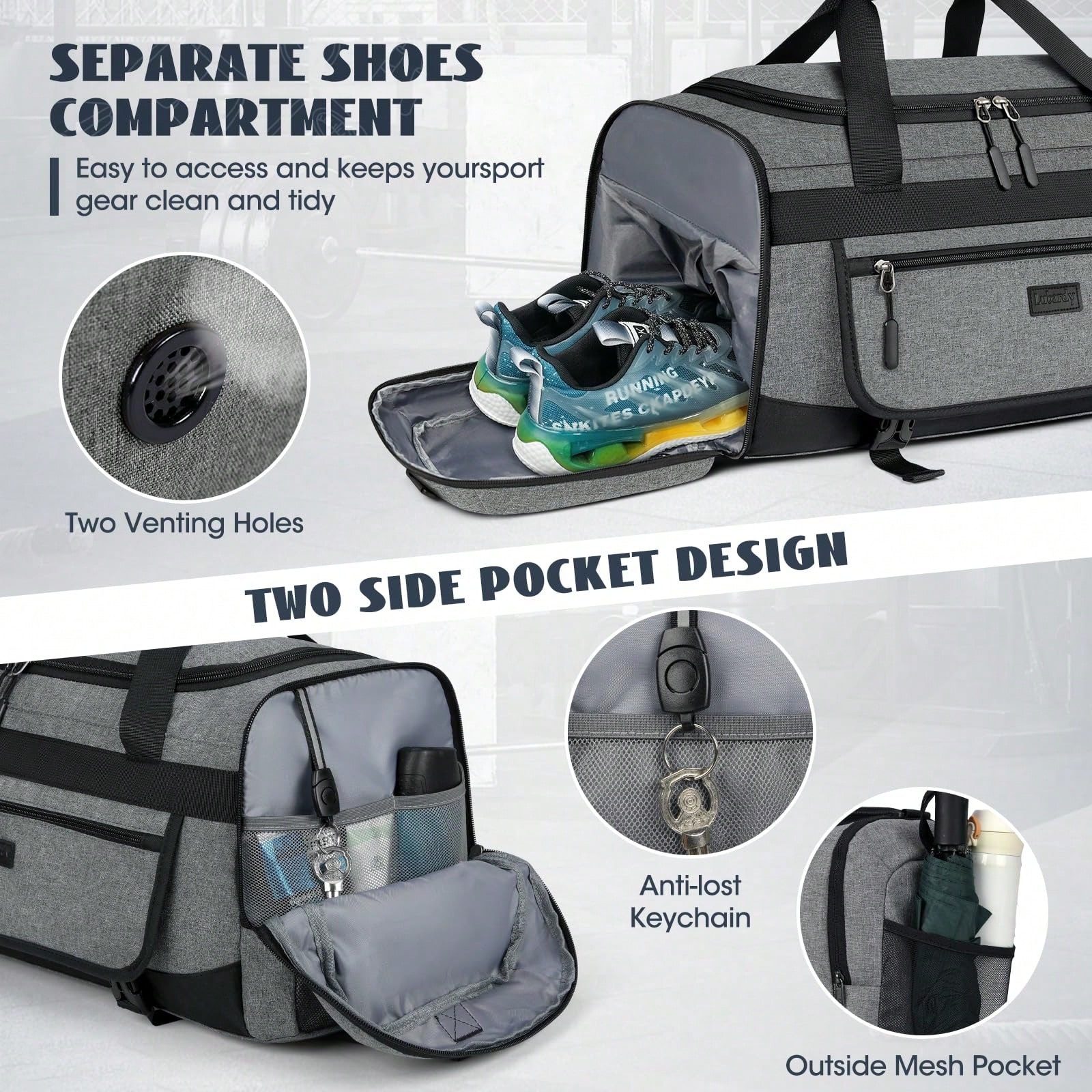 55L Sports Gym Duffel Bag For  - Men'S Shoes Water Resistant recension och pris